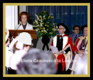Elena Ceausescu receiving an honorary degree in London.